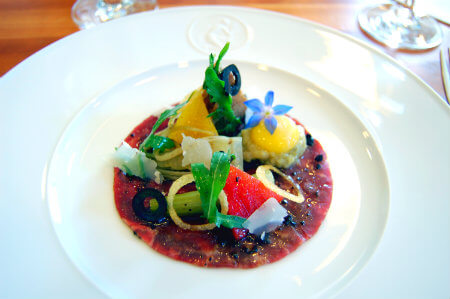 Beef carpaccio with vegetables and quail egg from Michelin three-star Chef Harold Wohlfahrt