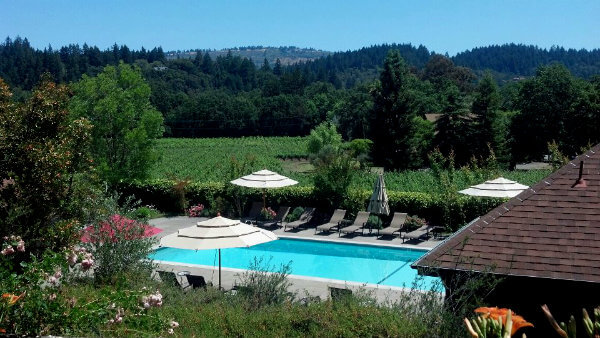 The pool at the Wine Country Inn is set in the vineyards 