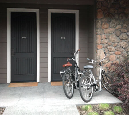 Cruiser bikes for guest use at Hotel Yountville