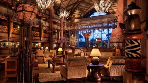 African-inspired architecture starts in the lobby of the Animal Kingdom Lodge