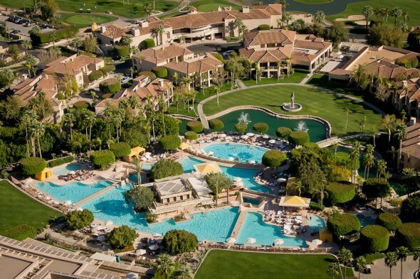 Aerial view of the Pools at The Phoenician.