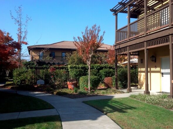 The rooms at the Lodge at Sonoma are located in several two-story cottages