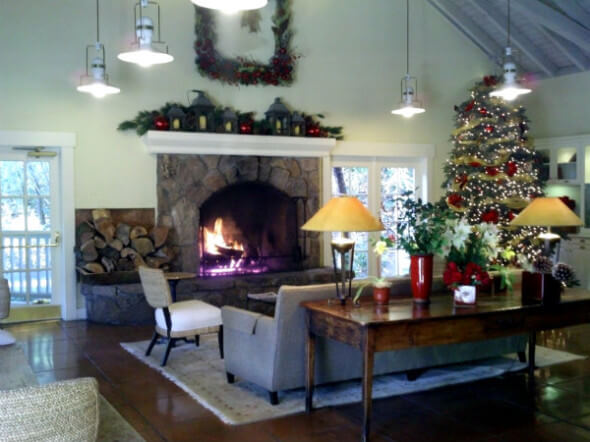 Meadowood's inviting lobby, decked out for the holidays