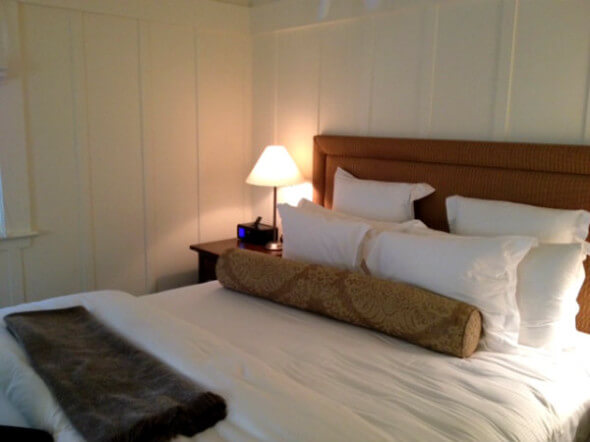 The oh-so-comfortable bed at Meadowood