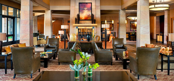 Westin Westminster's expansive lobby is warm and cozy.