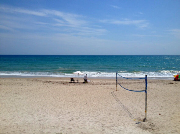 Volleyball nets on the sandy beach 