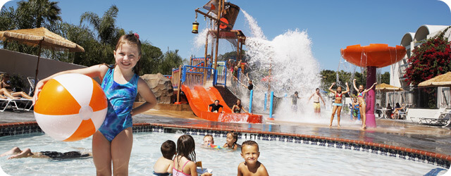 Castaway Cove, the kids' pool and playground at Howard Johnson Anaheim Hotel