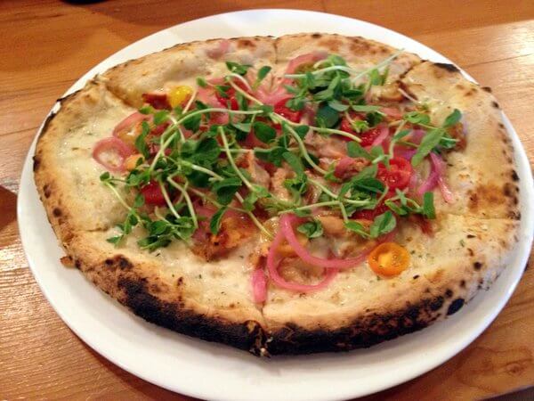 Pizza, Smoked trout and pickled onion pizPizza, Bruce Wine Bar and Kitchen, Thornbury, Ontario Canada