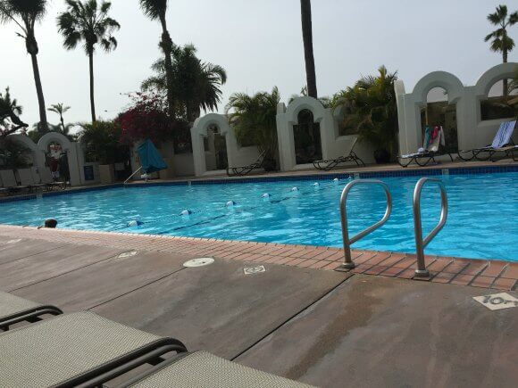 The heated pool at the Bahia Resort Hotel