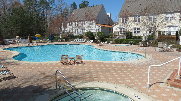 One of the two outdoor pools