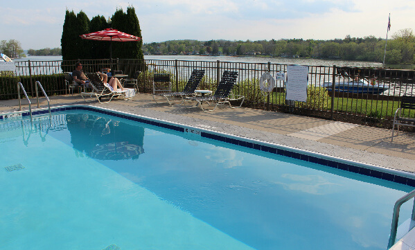 Boat watching from poolside.