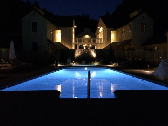 Farmhouse pool by night 