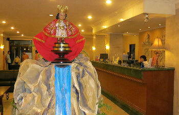 Santo Nino, greets visitors in the lobby of the Diplomat Hotel.