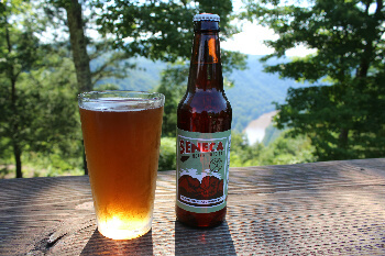 West Virginia craft beer ordered at Chetty's Pub with a porch that overlooks New River Gorge.