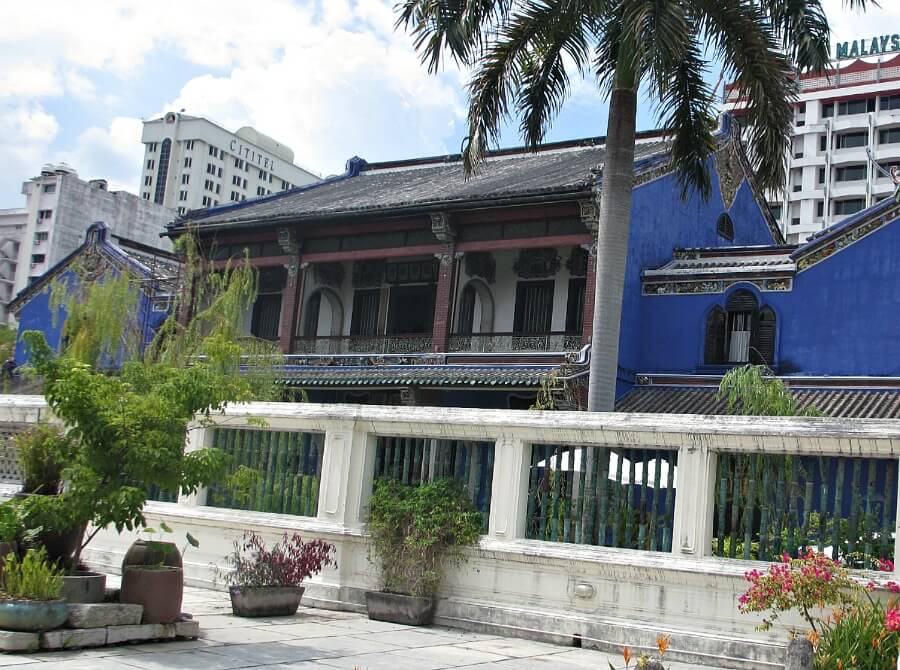 exterior of blue mansion