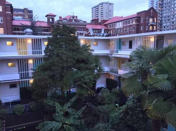 Courtyard views, The Burrard Hotel, Vancouver, BC Canada