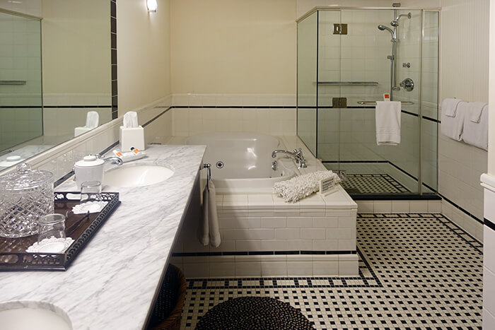 hotel bathroom with whirlpool tub