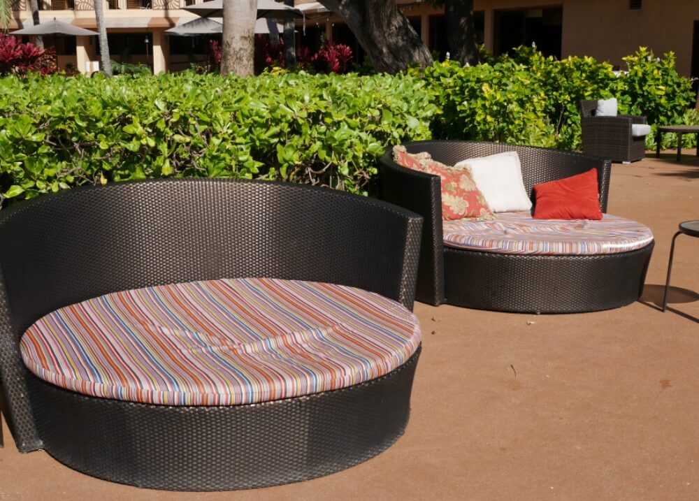 bed-style loungers by beach