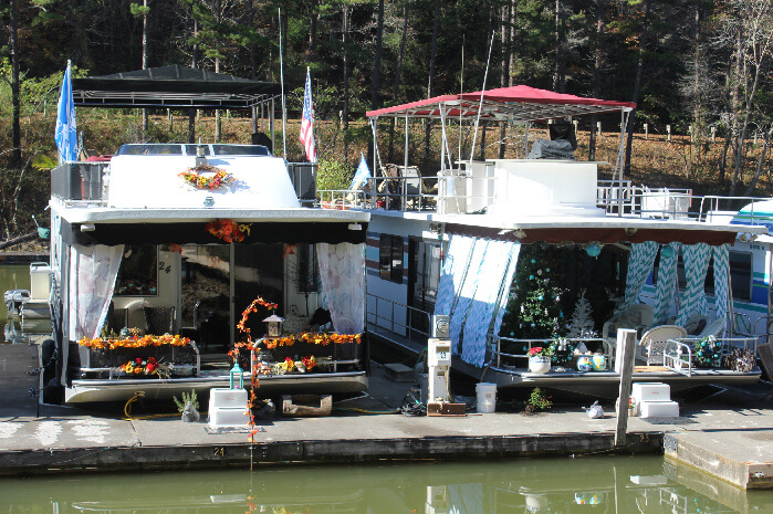 Boats decked out for the holidays at the marina