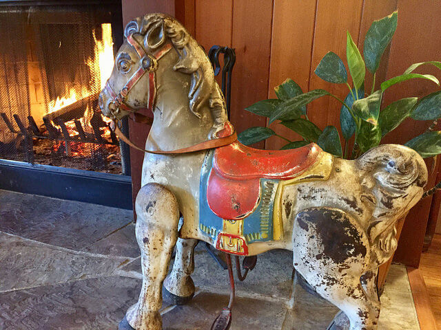 antique horse, stanford inn, fireplace, eco-resort, mendocino, california 