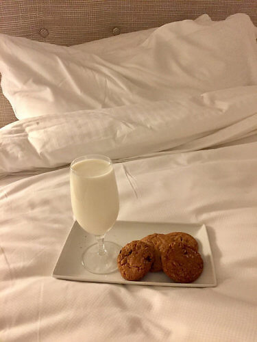 milk and cookies, room service, garden court hotel, palo alto, california