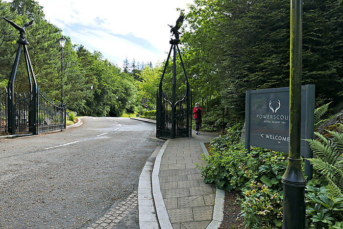 Entrance to the grand Powerscourt Hotel Resort Spa near Dublin, Ireland