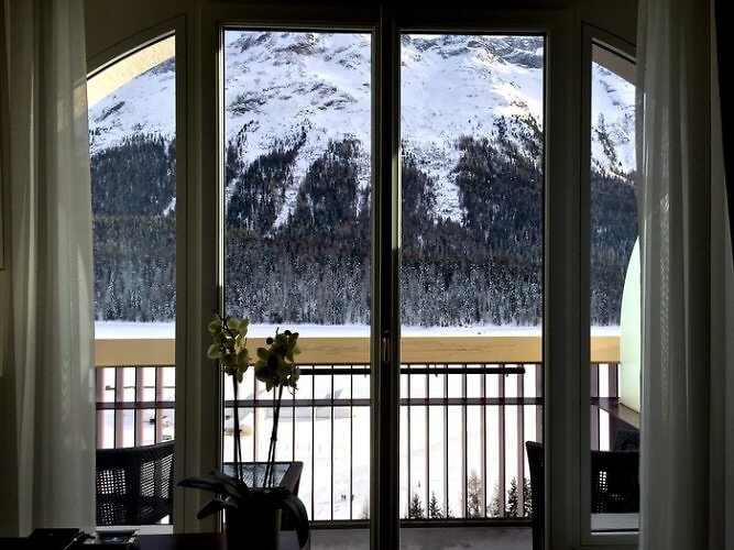 Guest room view, Badrutt's Palace Hotel, St. Moritz, Switzerland