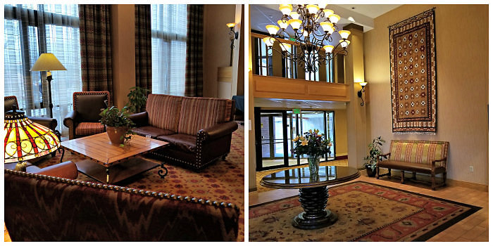 Glenwood Hot Springs Resort lobby, Warm and cozy with leather and wood accents.. Photo Credit: Diana Rowe