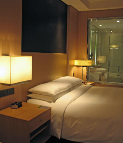 Bedroom, Renaissance Marriott Caohejing Hotel, Shanghai,China (Photo by Susan McKee)