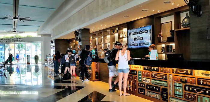 Lobby view and reception desk when entering Panama Jack resorts Cancun Mexico