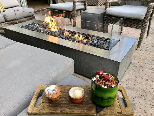 breakfast river terrace inn, fire pit, downtown napa hotel, california