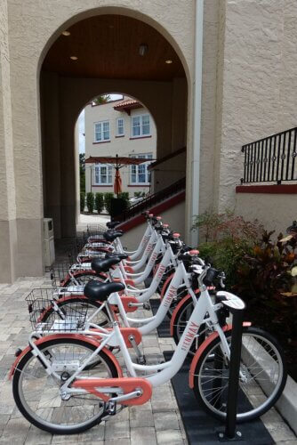 cruiser bikes complimentary for hotel guests to ride the Pinellas Trail