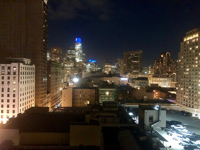 san francisco skyline, salesforce tower, the clift royal sonesta hotel room view