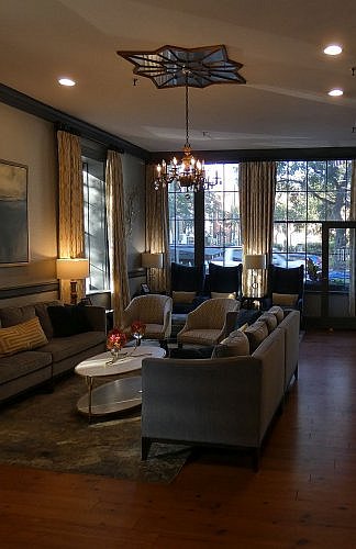 Lobby lounge area at East Bay Inn Savannah, where there is a nightly social hour in this historic building walking distance from everything.