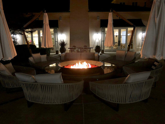 hyatt regency sonoma wine country courtyard, hotel fire pit, downtown santa rosa california