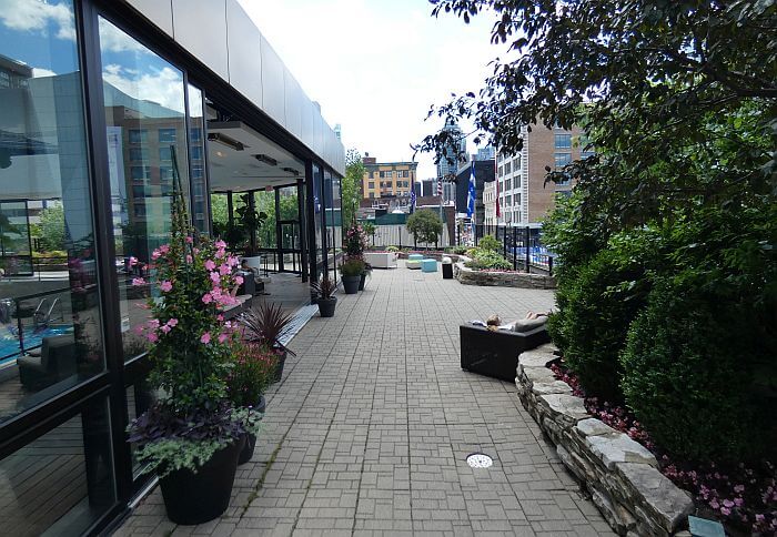 Outdoor terrace at Montreal Doubletree by Hilton