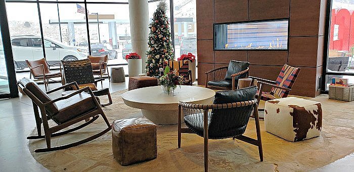 Origin Hotel Red Rocks open space lobby & fireplace