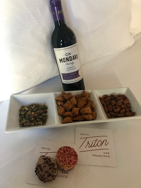 hotel triton room service, hotel triton sf snacks, wine bottle