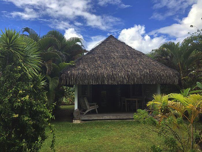 outside a bungalow at Moorea Beach Lodge