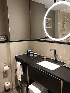 bathroom sink and vanity in Executive room, Hilton Munich City