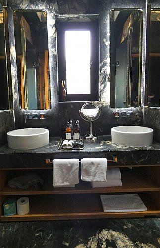 Designer bathroom at Ignacia Guest House hotel in the Roma neighborhood of Mexico City