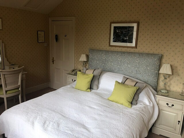 gliffaes country house hotel room, south wales hotel, double bed