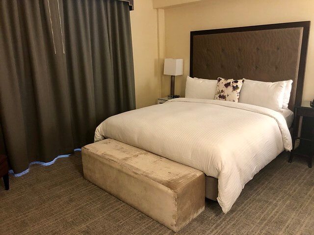 King bed from two-room Bay Suite at Hotel Shattuck Plaza in Berkeley.