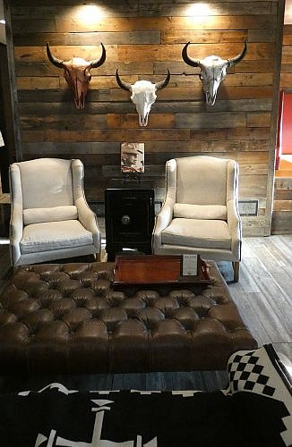 Lobby at the Firebrand Hotel in Whitefish, Montana, walking distance to local restaurants and a good base for skiing or visiting Glacier National Park