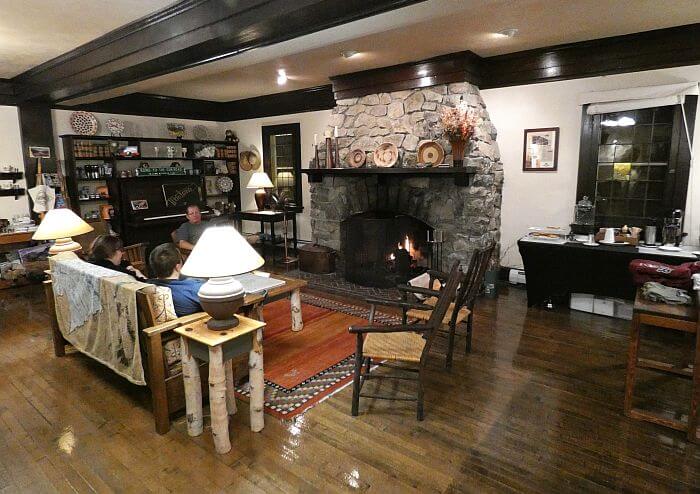 West Glacier lodge fireplace in lobby