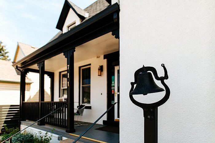 The front porch entrance to the Dove Inn, Golden, Colorado