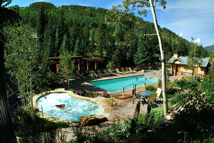 Located next to Gore Creek and trail, Antlers at Vail offers year-round heated pool and hot tub. Sweet views!