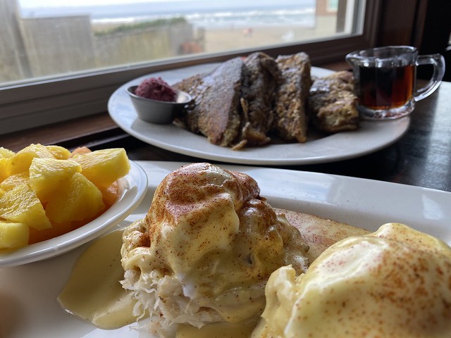 Crab Benedict and French Toast at Wayfarer restaurant in Cannon Beach, Oregon. 