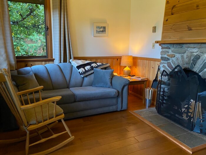 Cottage living room, Wing Creek Resort, Kaslo BC Canada