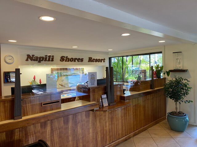 Napili Shores Resort reception area in Maui, Hawaii. 